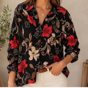 Allison Daley Vintage 90's Womens Size 10 Dark Floral Paisley Style Button Down